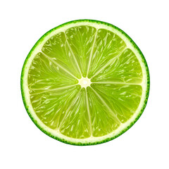 Juicy lime slice showing refreshing pulp and rind on white background