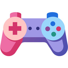 Colorful gamepad icon represents playing, isolated on white, gaming concept, vector illustration, minimalist style, simple design, cheerful mood.