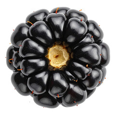 Ripe blackberry isolated showing core on white background