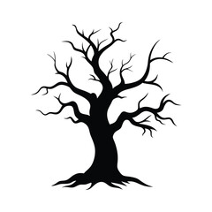 Nature Tree Silhouette with Wide Branches Line Art  
