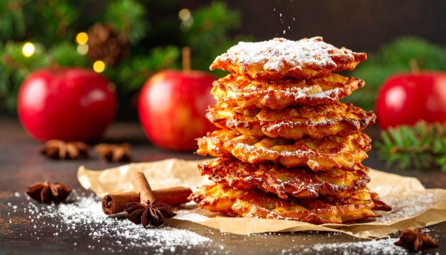 Frittelle di Mele Apple Fritters. Traditional Italian Food