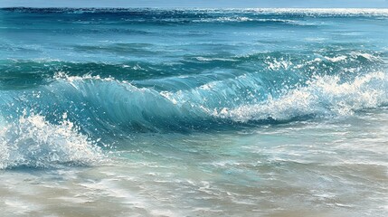 Fototapeta premium Peaceful ocean wave with gentle flowing brushstrokes in soft oil painting style, evoking calmness and tranquility, perfect for relaxation, meditation and art therapy use.