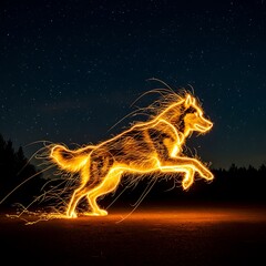 Glowing Light Dog Running at Night