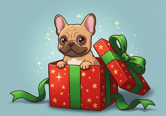Puppy Inside Decorative Green Gift Box