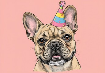 Smiling Party Bulldog on Pink Background
