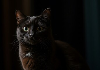 Black Cat Staring with Light Reflection