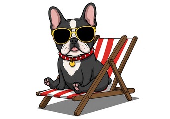 French Bulldog Wearing Shades on Deck Chair