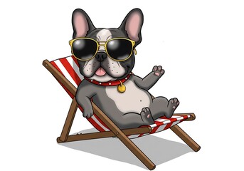 Sunglass-Wearing Bulldog Sitting Relaxed