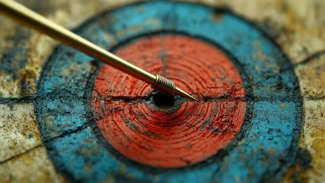 An archer draws their bow and releases an arrow, striking the bullseye at an outdoor target range. The early morning light enhances the vibrant colors of the target.