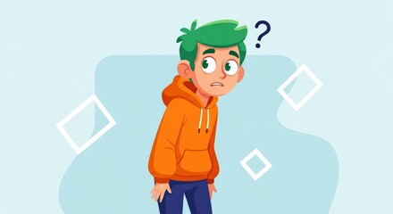 Confused Young Man Cartoon Illustration  A Visual Representation of Uncertainty and Questioning