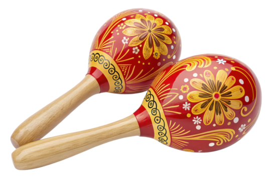 Colorful Traditional Maracas with Floral Design on White Background