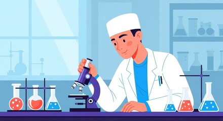 Scientist Using Microscope in Laboratory Research, Discovery, and Scientific Breakthroughs