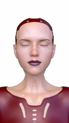 女性サイボーグの顔アップ　3DCGレンダリング