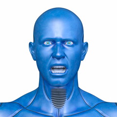 男性サイボーグの顔アップ　3DCGレンダリング