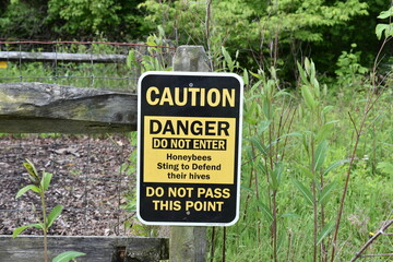 Danger CAUTION sign for Honeybees sting