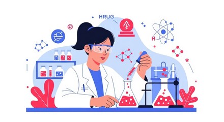 Female Scientist Conducting a Chemistry Experiment in a Laboratory Setting Research, Discovery, and Innovation in Science