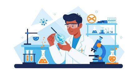 Focused Scientist Conducting a Scientific Experiment in a Well-Equipped Laboratory Exploring the World of Scientific Research and Discovery
