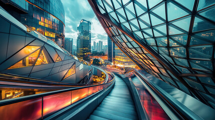 Futuristic business with artificial intelligence, blockchain, and augmented reality technology driving innovation, efficiency, and profitability through sleek minimalist design