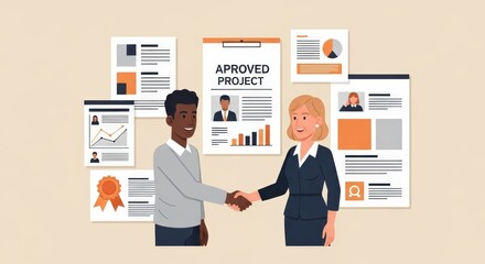 Successful Business Partnership Collaboration, Teamwork, and Project Approval