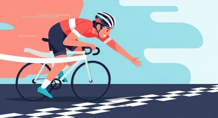 Cyclist Reaching the Finish Line A Vector Illustration of a Determined Athlete Crossing the Checkered Flag in a Thrilling Race