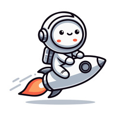 A lovely Cute Astronaut Riding a Rocket Cartoon