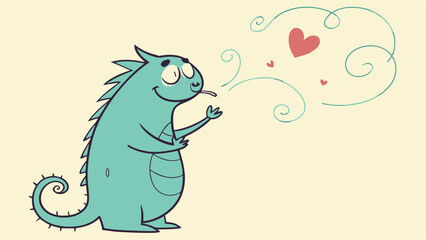 A Cute Animated Lizard Character Blowing Hearts