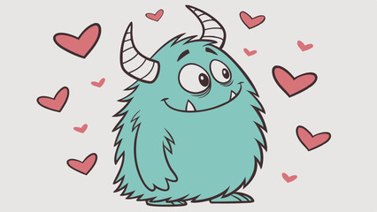 Affectionate Cartoon Monster Surrounded by Floating Hearts Smiling Cheerfully