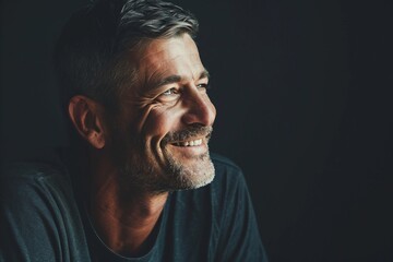Portrait of a happy senior man looking at camera over dark background