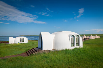 The space capsule building on the Hohhotonor Grassland in Hulunbuir City, Inner Mongolia Autonomous Region, China
