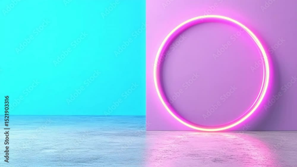 Poster illuminated circle: a captivating neon circle casts a vibrant glow against a backdrop of modern desi