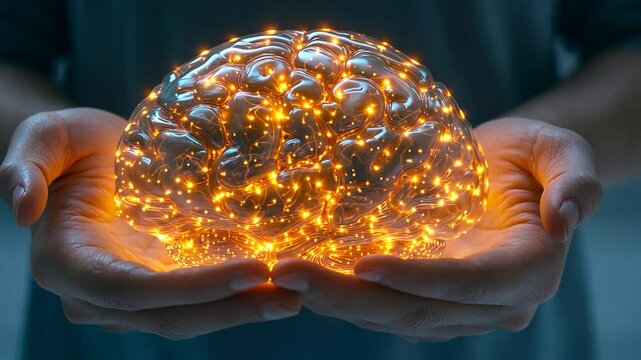 Glowing Brain in Hands:  A Visual Representation of Intelligence and Mind