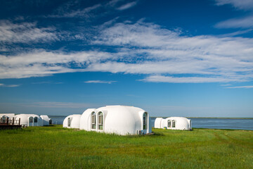 The space capsule building on the Hohhotonor Grassland in Hulunbuir City, Inner Mongolia Autonomous Region, China