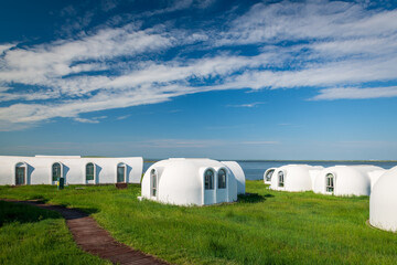The space capsule building on the Hohhotonor Grassland in Hulunbuir City, Inner Mongolia Autonomous Region, China