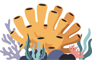 Obraz premium Colorful underwater coral reef with various sea plants and sponges vector illustration 