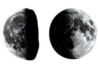 Two Detailed Views of the Moon s Surface Showing Craters and Textures Against a Black Background in High Resolution