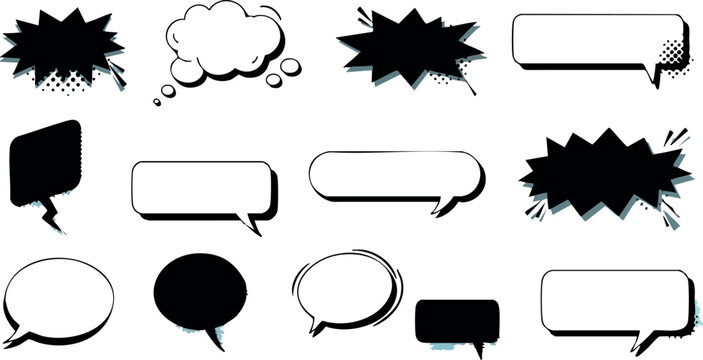 Comic style speech bubbles and thought clouds vector illustration with blank text areas for design 