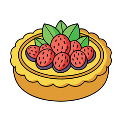 Fruit Tart with Crust – Line Art Vector Illustration