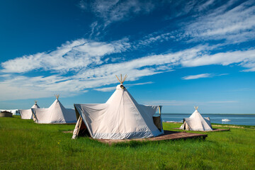 The Mongolian yurts on the Horonor Grassland in Hulunbuir City, Inner Mongolia Autonomous Region, China