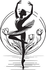 Ballerina silhouette. Vector illustration. Black and white image..eps
