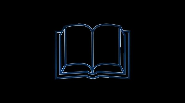 Abstract glowing neon open book icon animation. dictionary or text book icon concept. colorful neon icon.
