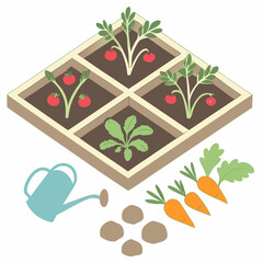 Urban Gardening Isometric Illustration Raised Beds