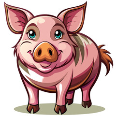 Obraz premium Cute Pig Vector – Farm Animal Illustration for Kids, Crafts, and Country Decor