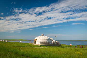 The Mongolian yurts on the Horonor Grassland in Hulunbuir City, Inner Mongolia Autonomous Region, China