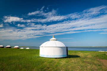 The Mongolian yurts on the Horonor Grassland in Hulunbuir City, Inner Mongolia Autonomous Region, China