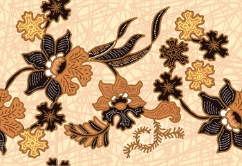 Indonesian Batik Very exclusive flower motif, for fabric