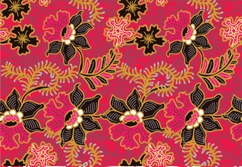 Indonesian Batik Very exclusive flower motif, for fabric