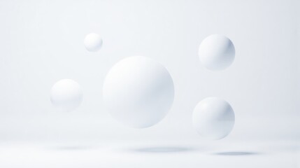 Minimalistic floating white spheres on clean backdrop, tech-themed concept for digital marketing, innovation, and artificial intelligence