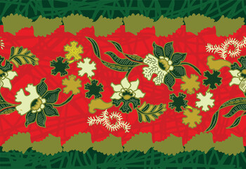Indonesian Batik Very exclusive flower motif, for fabric