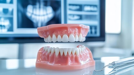 Cosmetic dentist explaining different types of dental bonding materials to a patient modern office setting interactive digital screen
