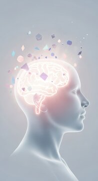 Digital detox and mindfulness concept with geometric brain visualization for mental clarity and focus